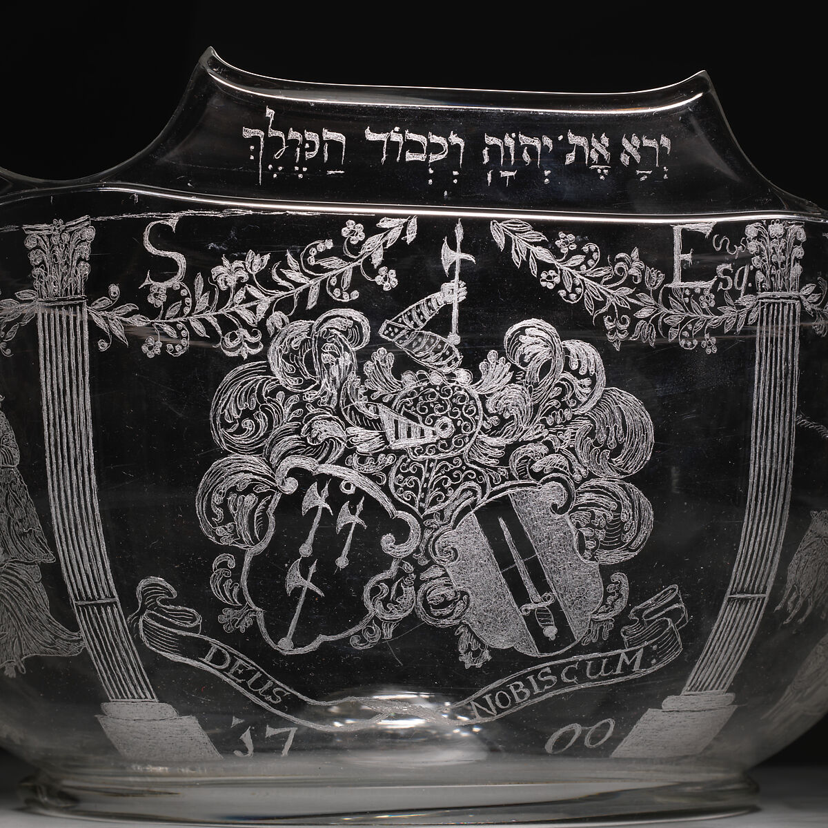 Monteith with the Gibbs and Nelthorpe coats of arms, Engraved glass, British