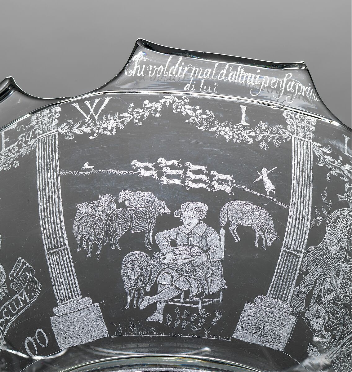 Monteith with the Gibbs and Nelthorpe coats of arms, Engraved glass, British