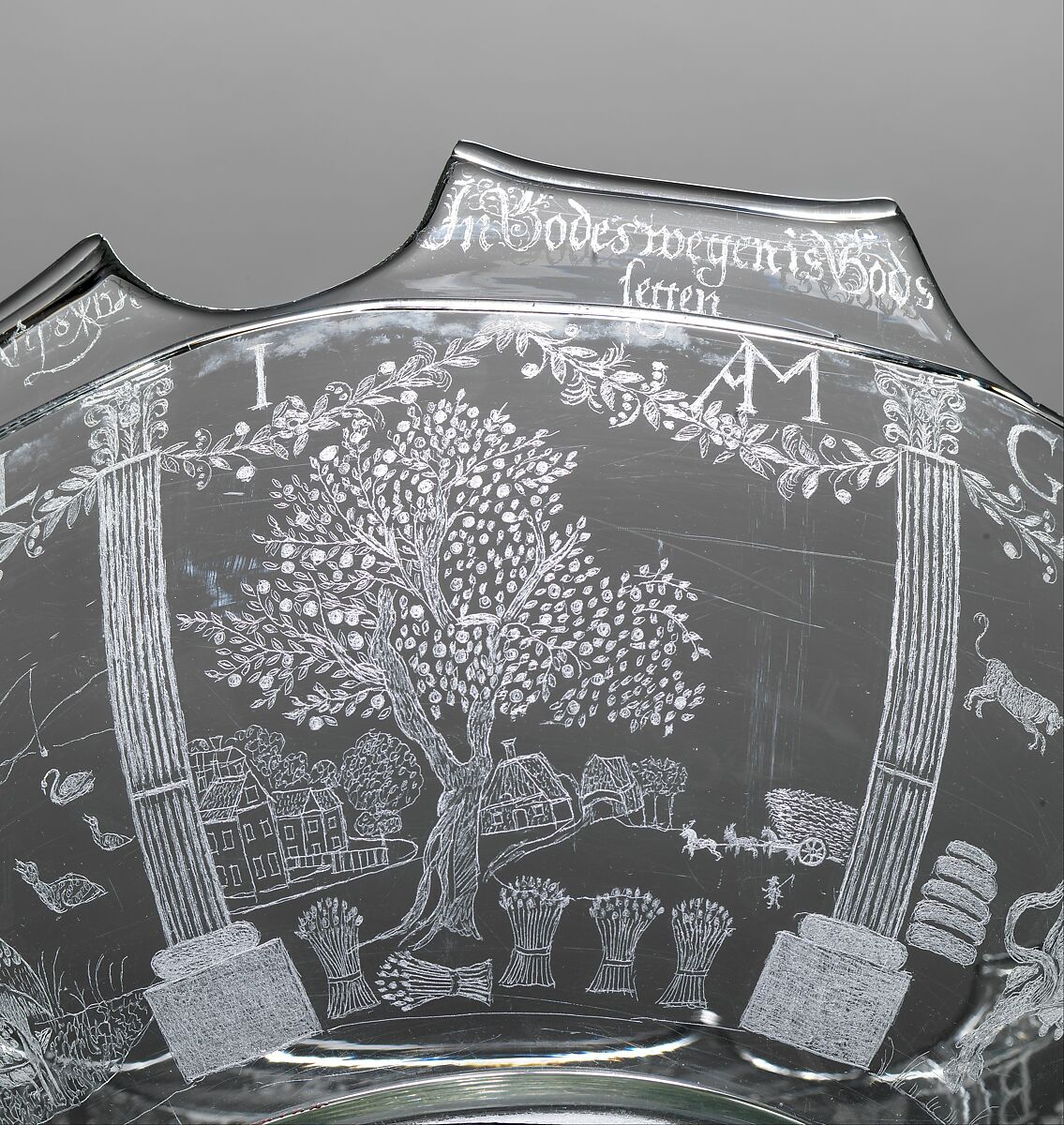 Monteith with the Gibbs and Nelthorpe coats of arms, Engraved glass, British