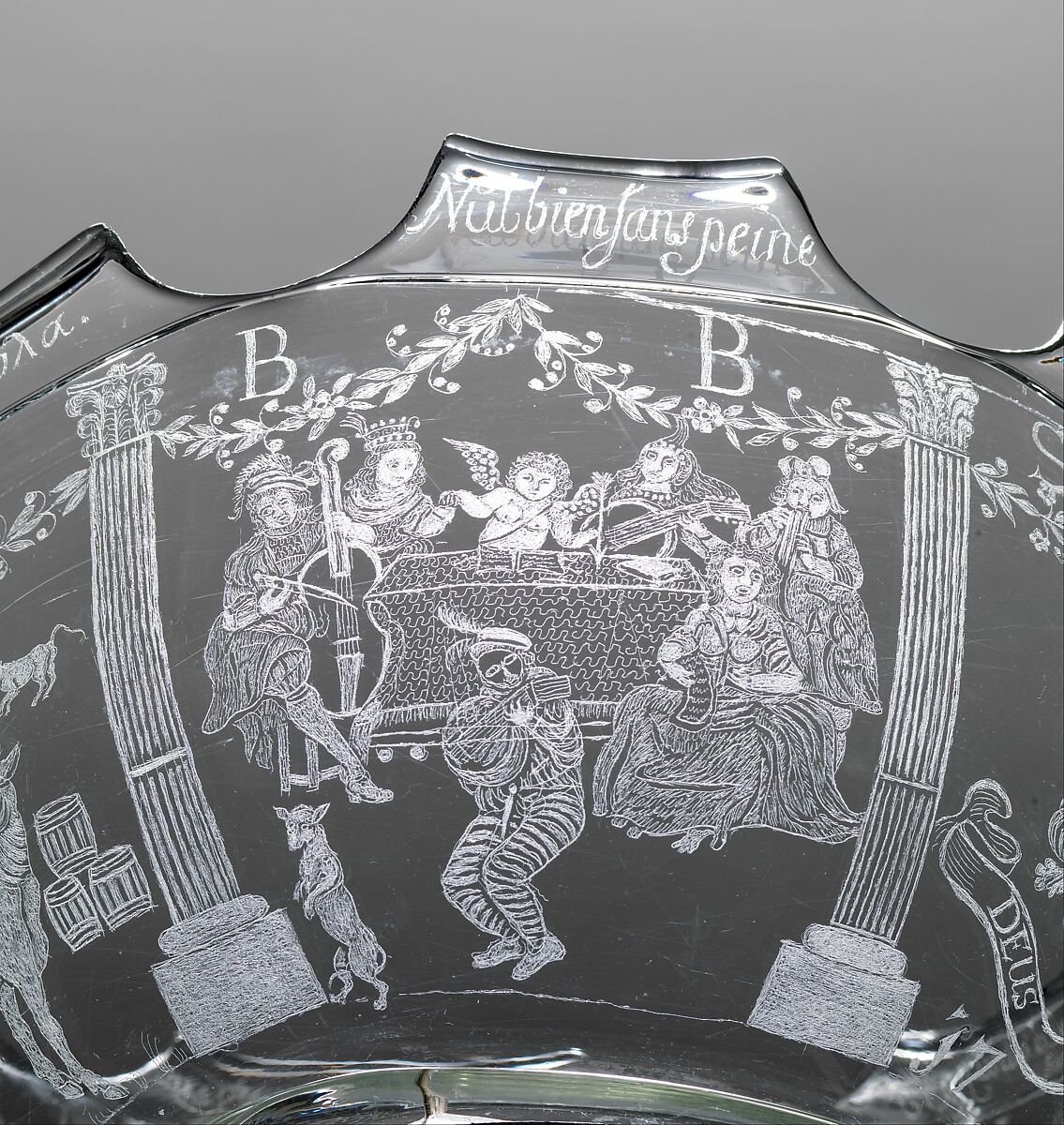 Monteith with the Gibbs and Nelthorpe coats of arms, Engraved glass, British
