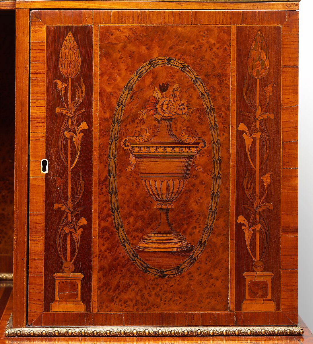 Desk (bonheur du jour), Wood, ivory, gilt bronze
Carcass woods:  mahogany and oak, with mahogany drawer linings
Veneer woods include satinwood, mahogany, yewwood,  tulipwood, rosewood, partridegewood (?), walnut, green-stained sycamore, and boxwood stringing, British