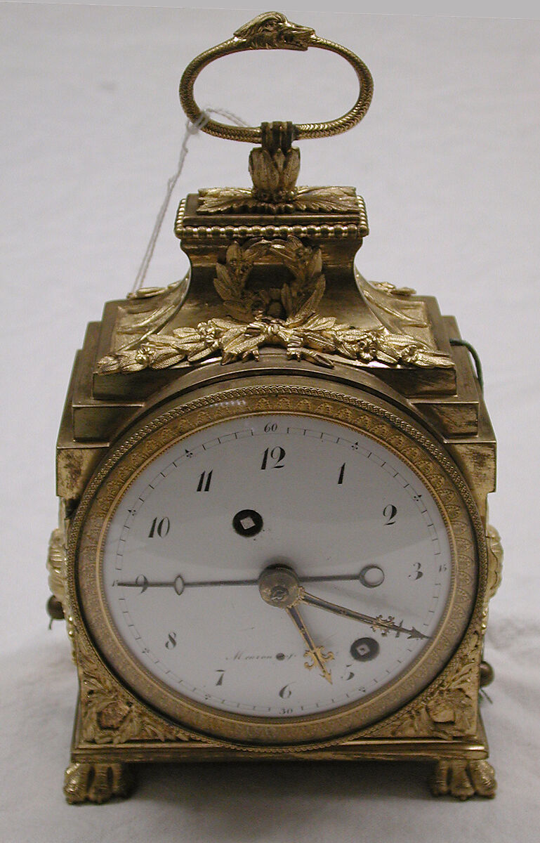 Clock (pendule d'officier), Movement by Firm of Meuron et Companie, Geneva and Paris (ca. 1790), Case: gilt bronze, enamel, blued steel; movement: brass and steel, Swiss (Geneva) with French (Paris) case 