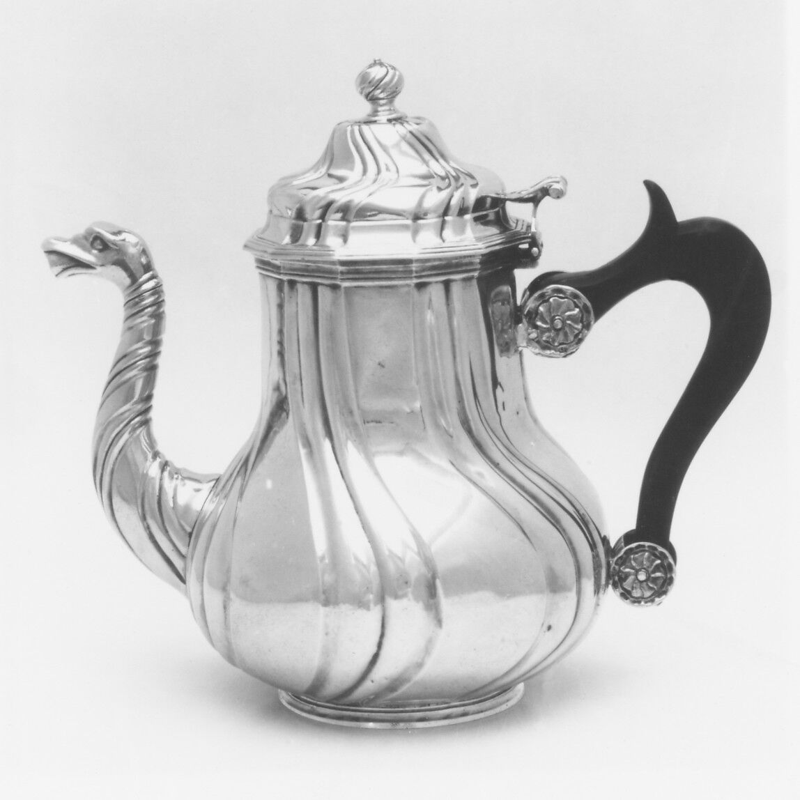 Teapot, L.F., Silver, ebony, French, Saint-Omer (Lille Mint) 