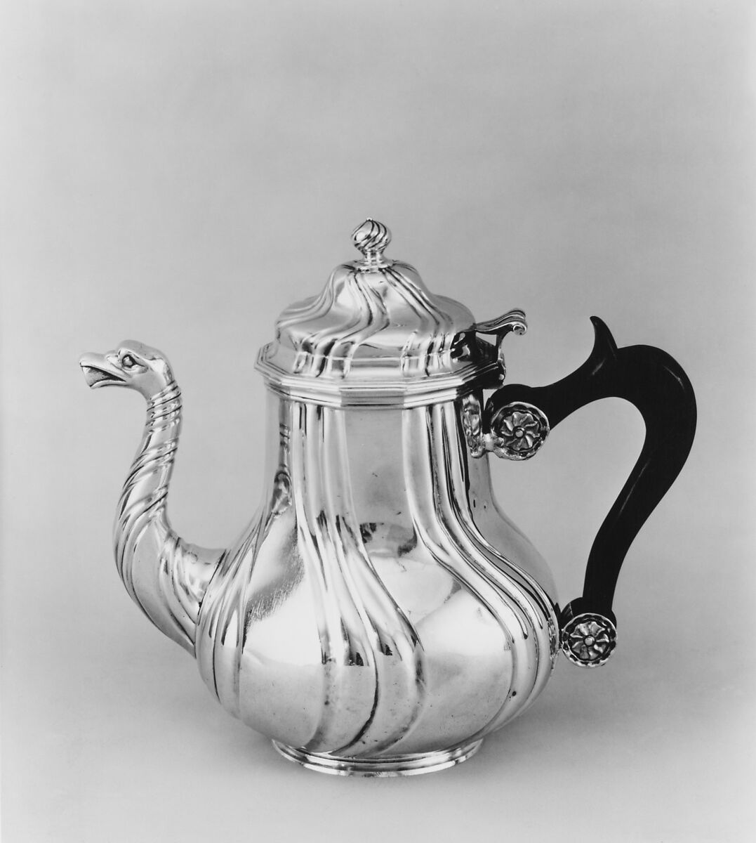 Teapot, L.F., Silver, ebony, French, Saint-Omer (Lille Mint)