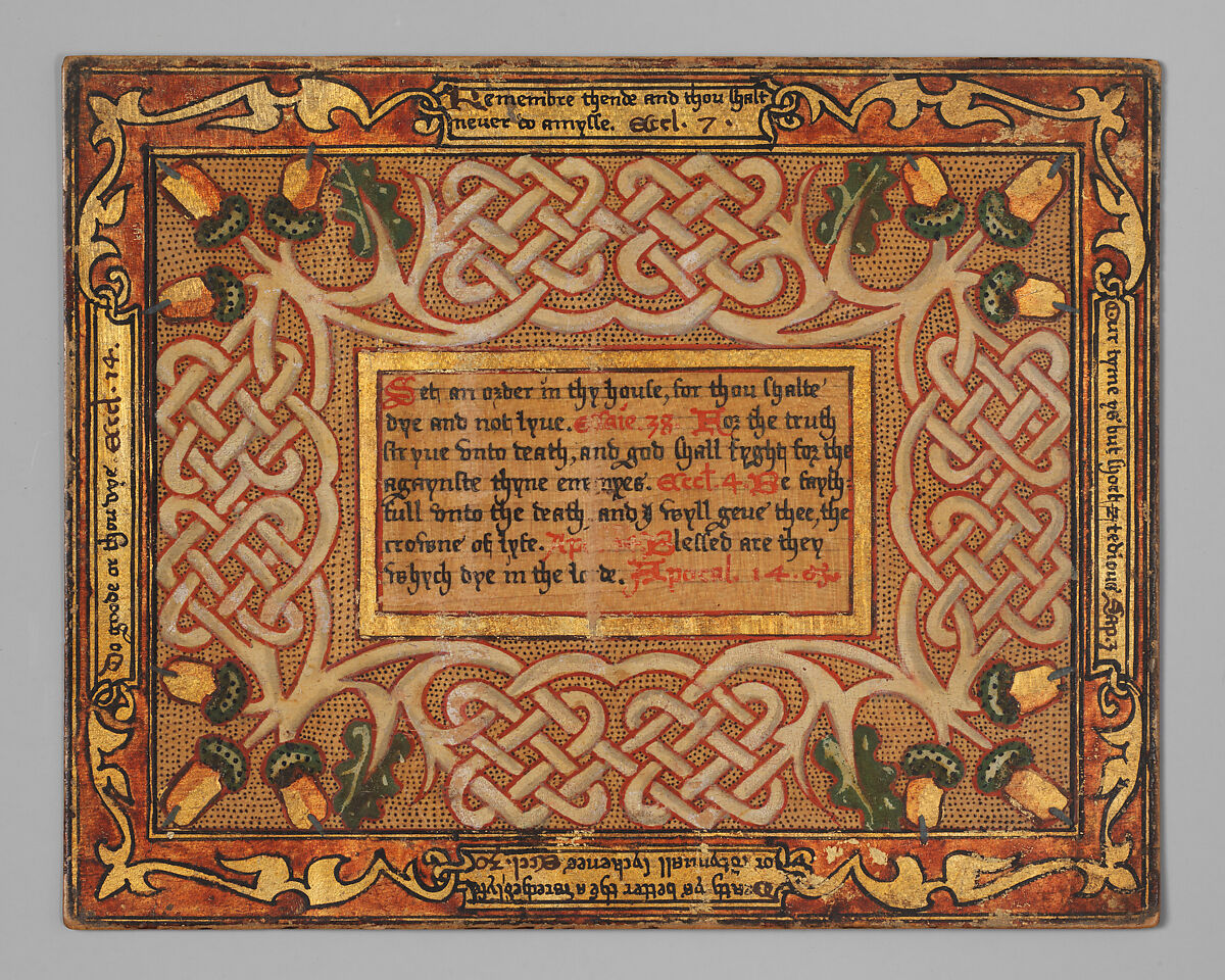 Trencher with quotation from The Governance of Virtue (1566) (one of a set), Sycamore wood, painted and gilded, British 