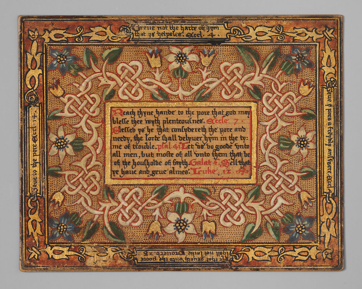 Trencher with quotation from The Governance of Virtue (1566) (one of a set), Sycamore wood, painted and gilded, British 