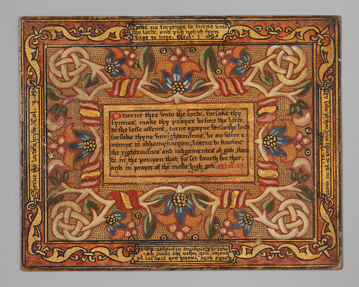 Trencher with quotation from The Governance of Virtue (1566) (one of a set), Sycamore wood, painted and gilded, British 