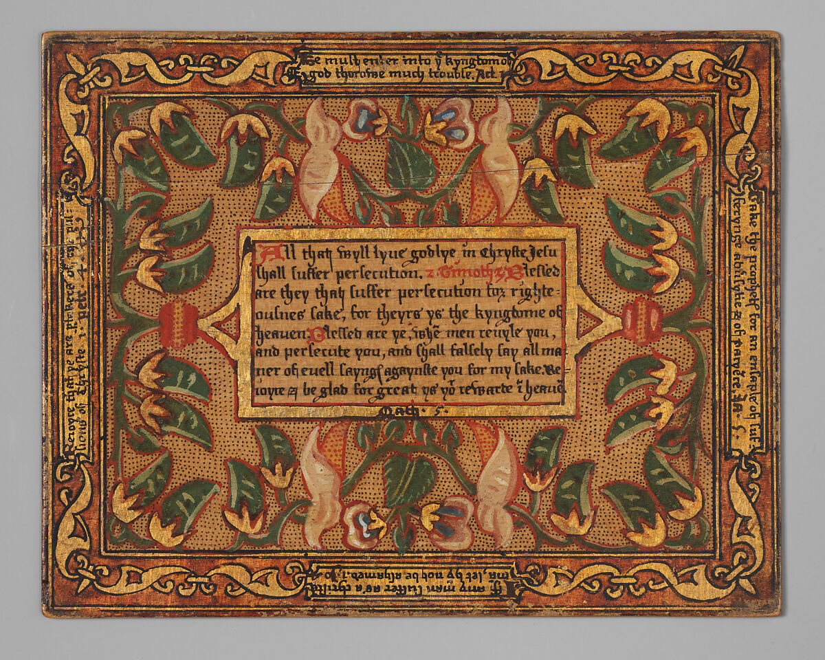 Trencher with quotation from The Governance of Virtue (1566) (one of a set), Sycamore wood, painted and gilt, British 