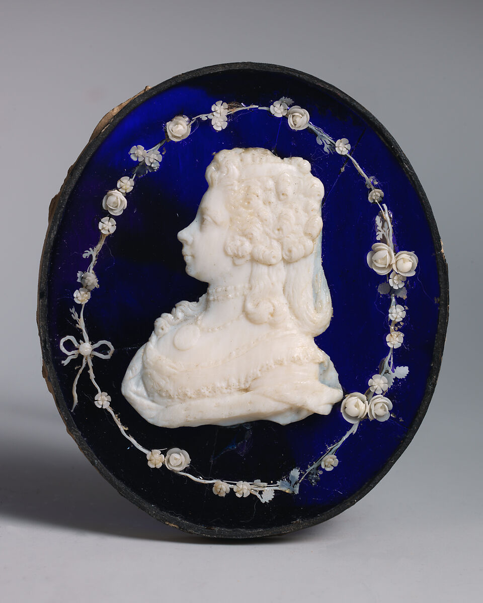 Queen Charlotte, Ivory mounted on blue glass oval, British 