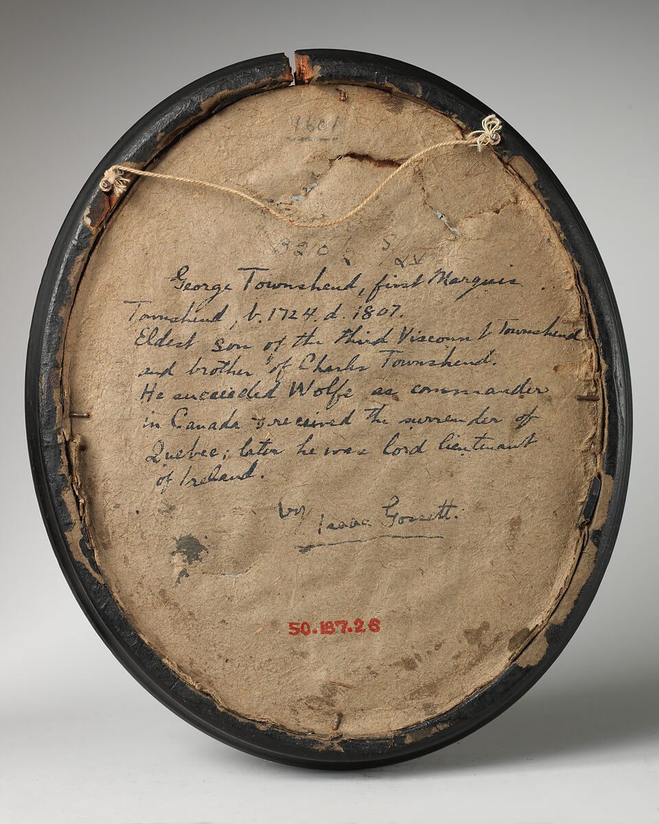 George Townshend (1724–1807), Possibly by Isaac Gosset (British, St. Helier, Jersey 1713–1799 London), Colorless wax on glass painted black; frame: black wood, British