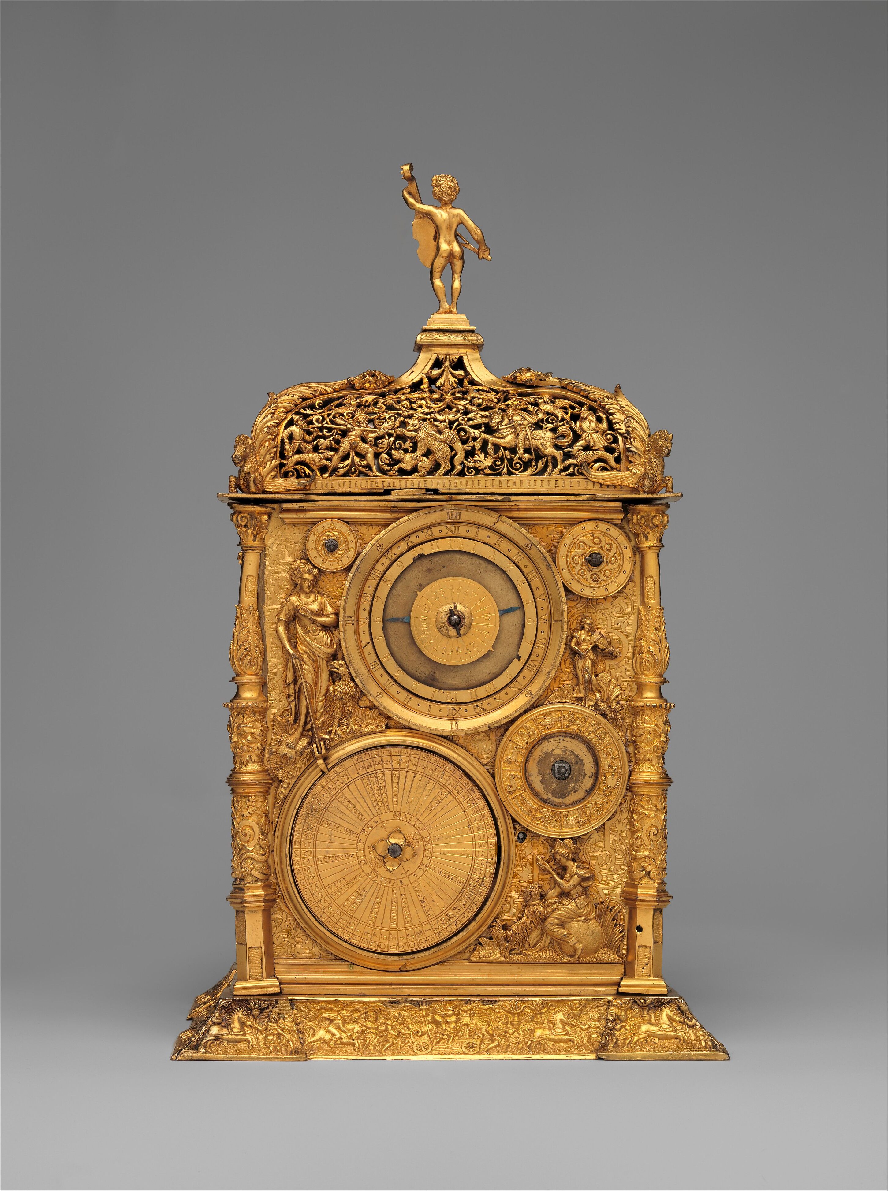 高級蛤碁石とヴィンテージドイツ製機械式Jerger Olympiaチェスクロック Movement probably by Jeremias Metzger - Astronomical table clock