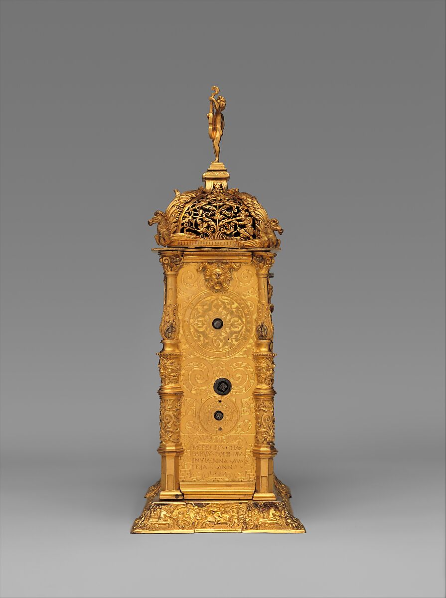 Astronomical table clock, Movement probably by Jeremias Metzger (German, ca. 1525–ca. 1597), Case and dials: gilded brass; Movement: iron, German, Augsburg
