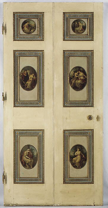Pair of doors with scenes after Angelica Kauffman, After compositions by Angelica Kauffmann (Swiss, Chur 1741–1807 Rome), Wood, polychromed copper, gilt bronze, British