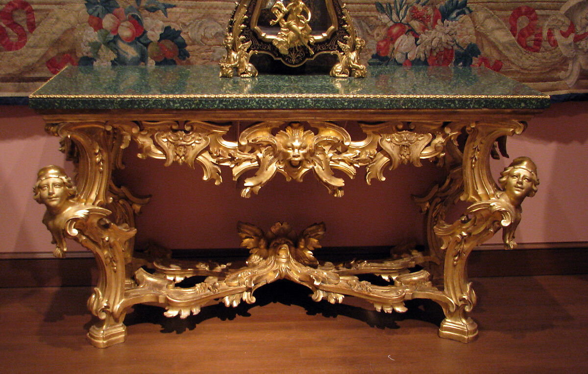 Console table, Gilded linden and poplar, green porphyry, gilt-bronze, Italian, Rome 