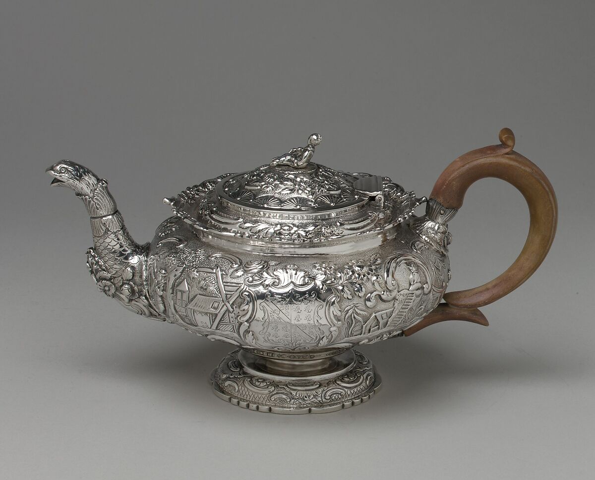 Teapot, J.E. Terry and Co., Silver, wood, British, London 