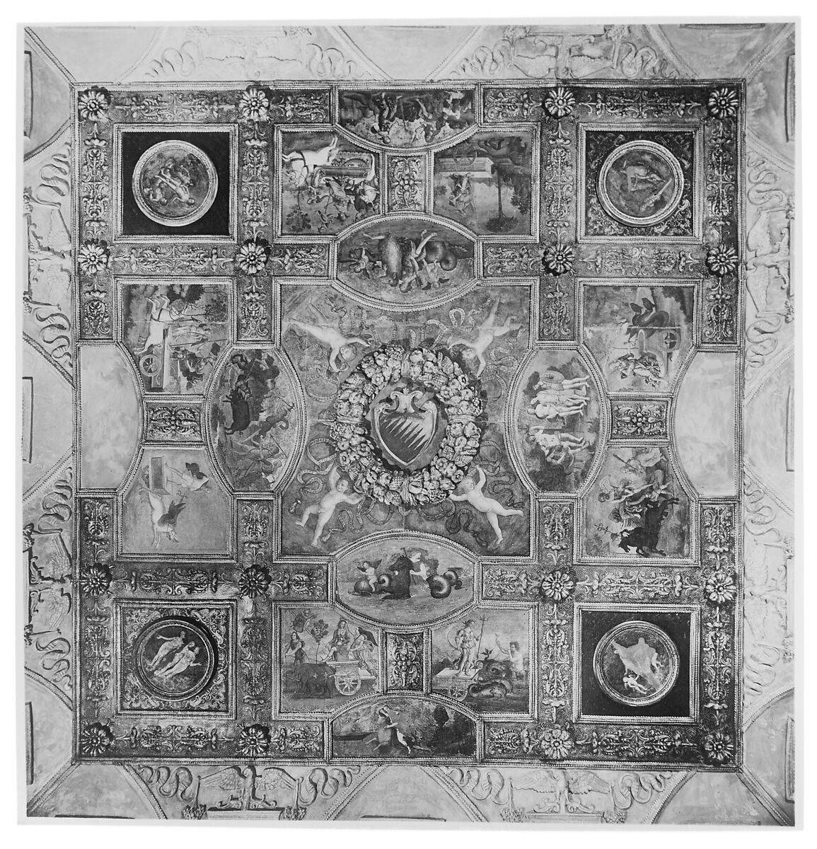 Putto with garlands, Pinturicchio (Italian, Perugia 1454–1513 Siena), Fresco, transferred to canvas and attached to wood panels, Italian, Umbria