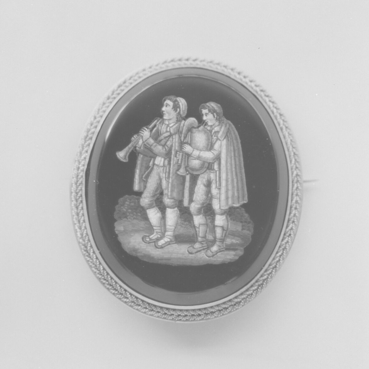 Brooch (part of a set), G.L. Barberi, Gold, mosaic, onyx (?), Italian, Rome 