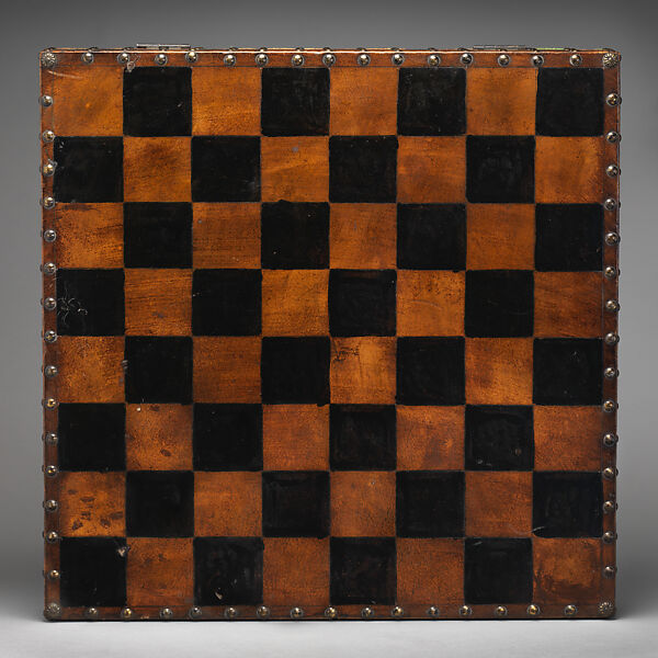 Chess set, Wood, leather, British