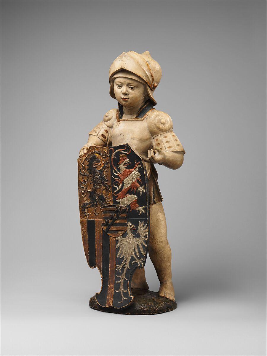 Shield Bearer with the Ducal Arms of Saxony, Hans Daucher (German, Ulm ca. 1485–1538 Stuttgart), Honestone (Jurassic limestone), partially polychromed and gilded, German, Augsburg