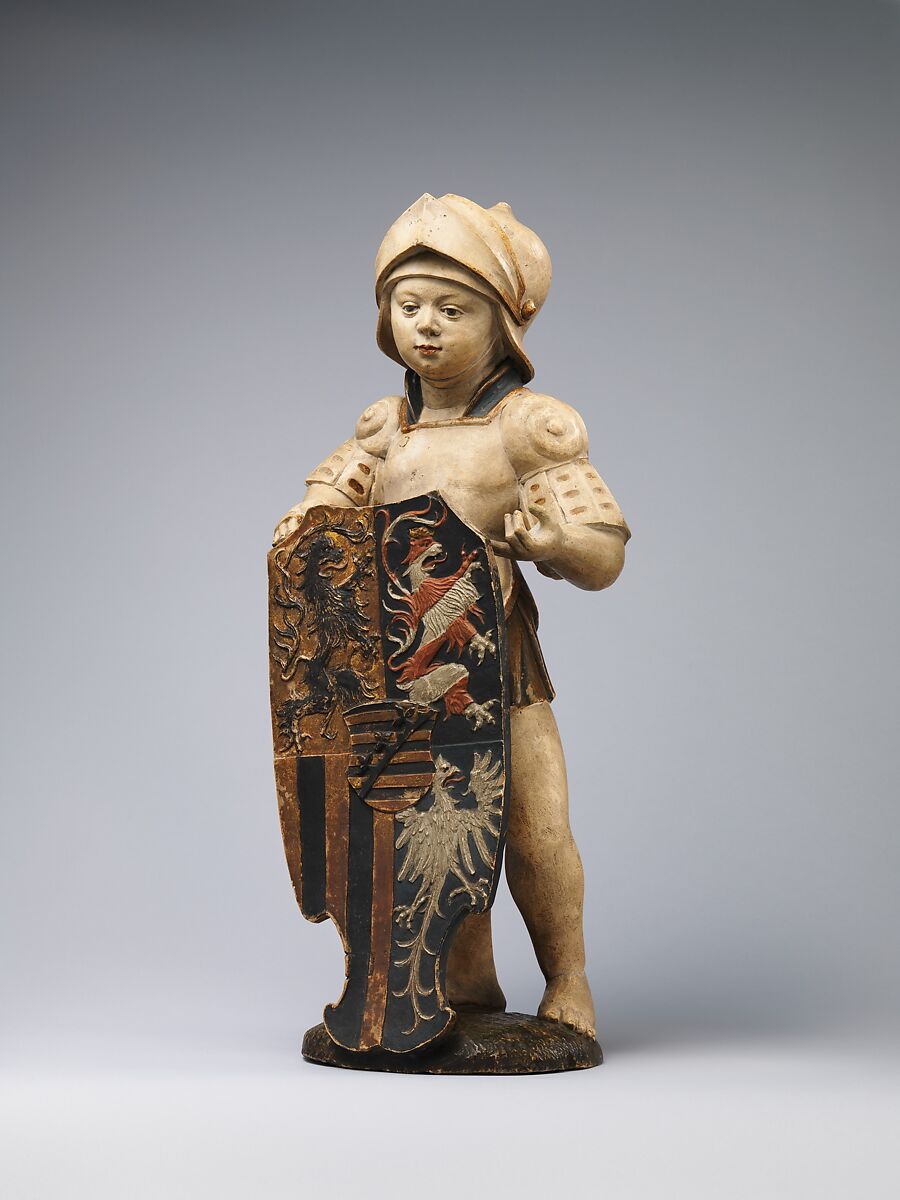 Shield Bearer with the Ducal Arms of Saxony, Hans Daucher (German, Ulm ca. 1485–1538 Stuttgart), Honestone (Jurassic limestone), partially polychromed and gilded, German, Augsburg