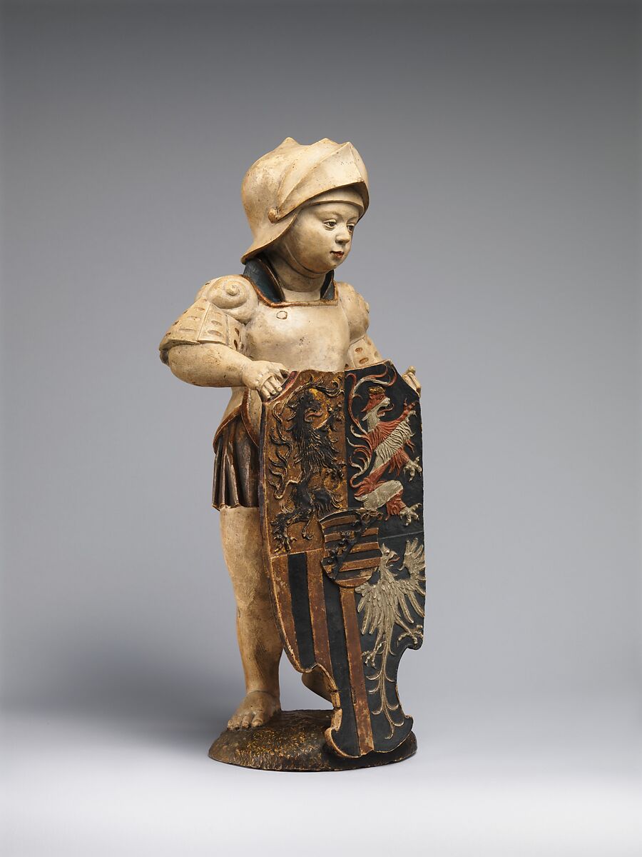 Shield Bearer with the Ducal Arms of Saxony, Hans Daucher (German, Ulm ca. 1485–1538 Stuttgart), Honestone (Jurassic limestone), partially polychromed and gilded, German, Augsburg