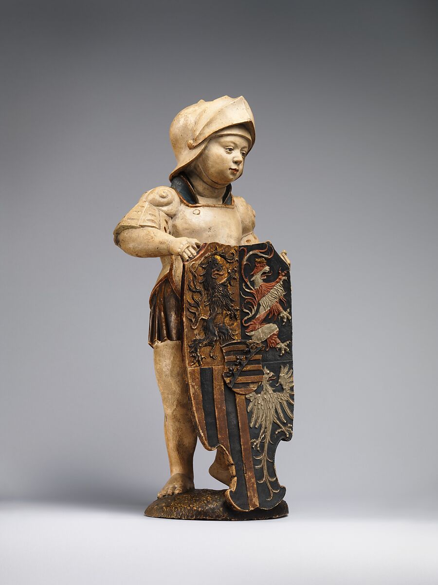 Shield Bearer with the Ducal Arms of Saxony, Hans Daucher (German, Ulm ca. 1485–1538 Stuttgart), Honestone (Jurassic limestone), partially polychromed and gilded, German, Augsburg