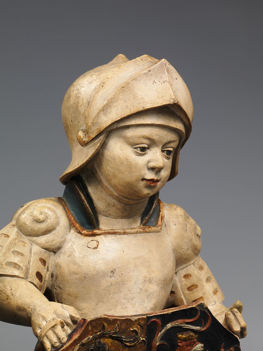 Shield Bearer with the Ducal Arms of Saxony, Hans Daucher (German, Ulm ca. 1485–1538 Stuttgart), Honestone (Jurassic limestone), partially polychromed and gilded, German, Augsburg