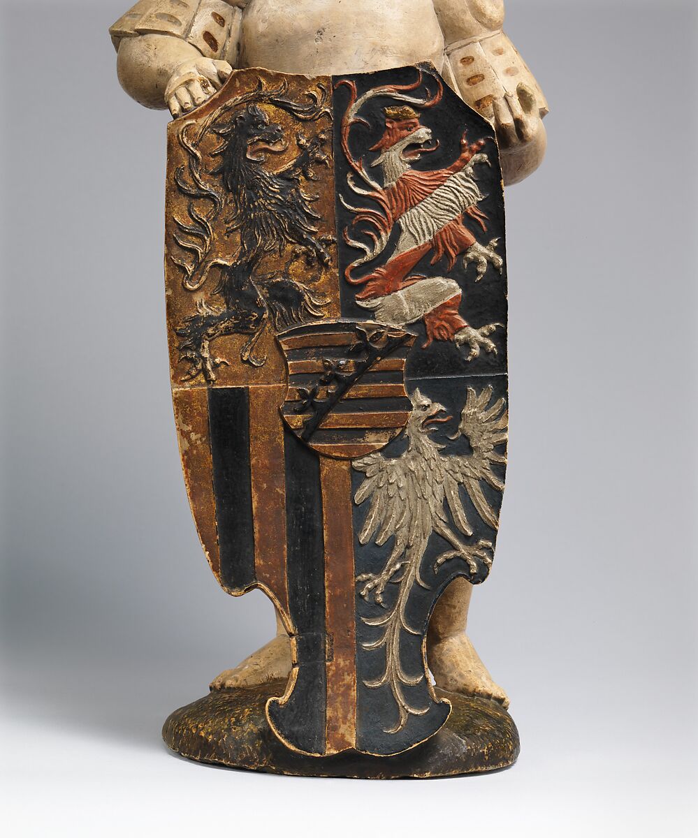 Shield Bearer with the Ducal Arms of Saxony, Hans Daucher (German, Ulm ca. 1485–1538 Stuttgart), Honestone (Jurassic limestone), partially polychromed and gilded, German, Augsburg
