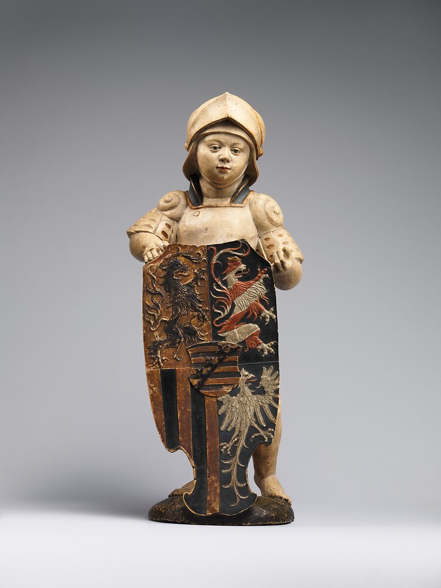 Shield Bearer with the Ducal Arms of Saxony, Hans Daucher (German, Ulm ca. 1485–1538 Stuttgart), Honestone (Jurassic limestone), partially polychromed and gilded, German, Augsburg