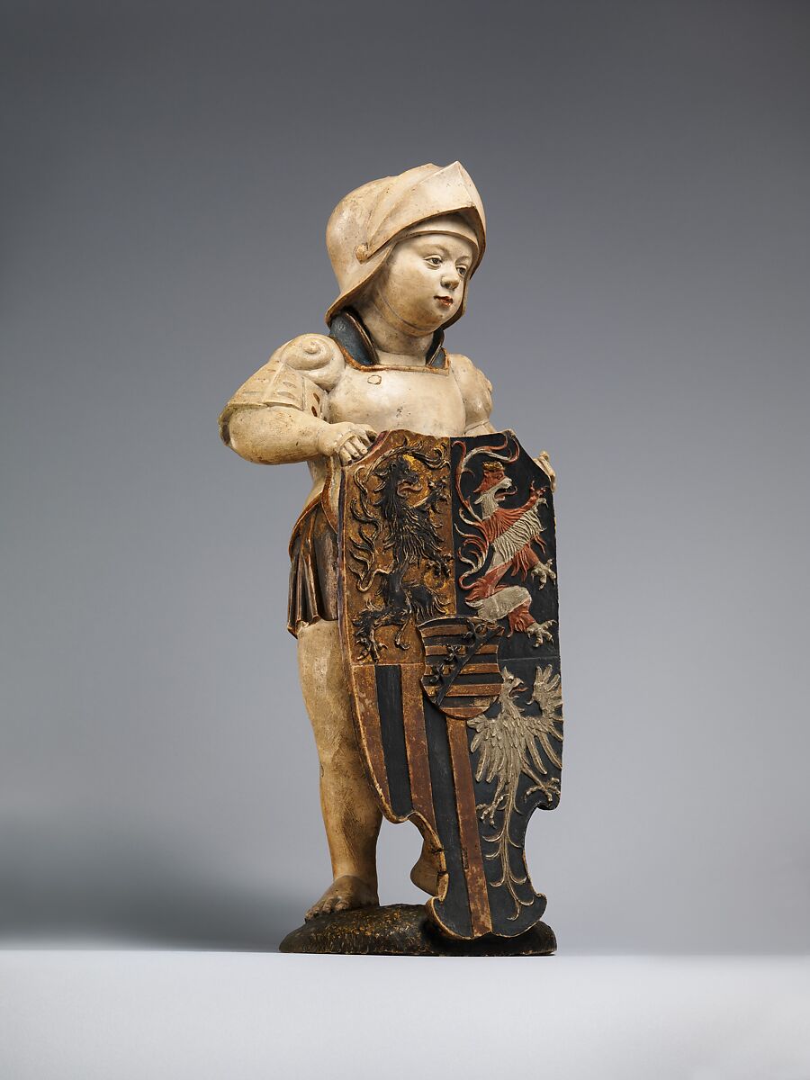 Shield Bearer with the Ducal Arms of Saxony, Hans Daucher (German, Ulm ca. 1485–1538 Stuttgart), Honestone (Jurassic limestone), partially polychromed and gilded, German, Augsburg