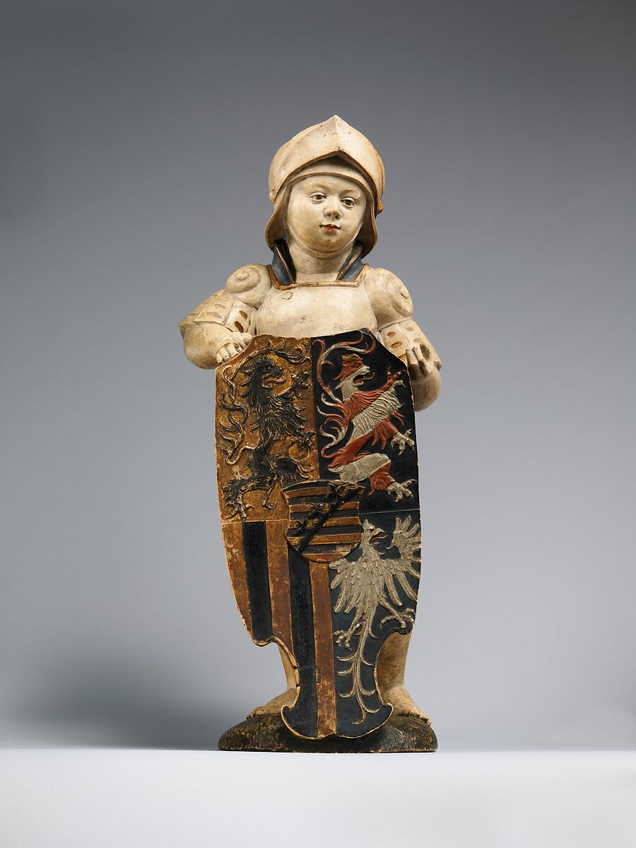 Shield Bearer with the Ducal Arms of Saxony, Hans Daucher (German, Ulm ca. 1485–1538 Stuttgart), Honestone (Jurassic limestone), partially polychromed and gilded, German, Augsburg
