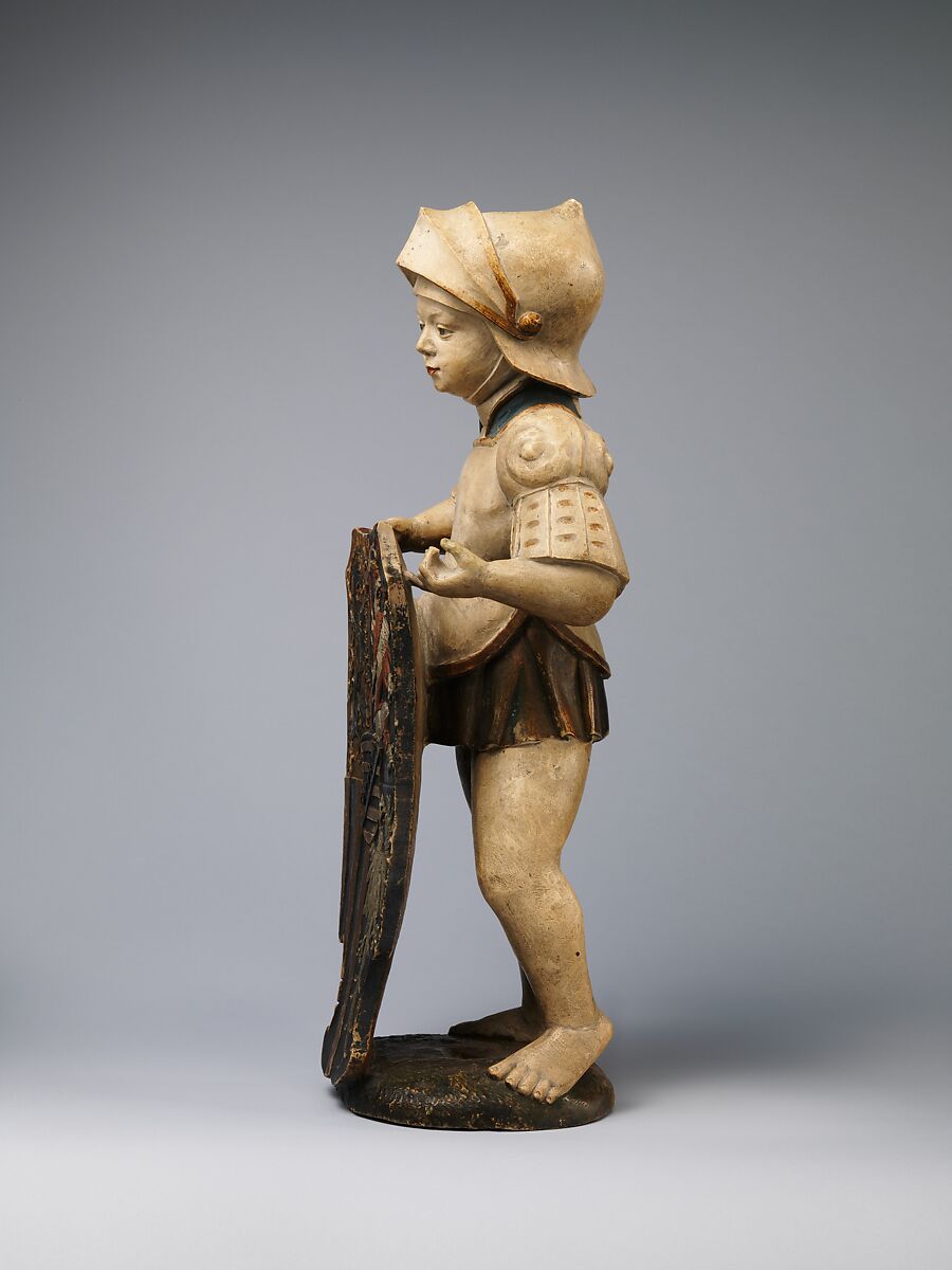 Shield Bearer with the Ducal Arms of Saxony, Hans Daucher (German, Ulm ca. 1485–1538 Stuttgart), Honestone (Jurassic limestone), partially polychromed and gilded, German, Augsburg