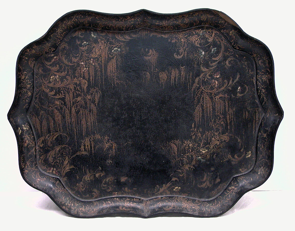 Tray, Firm of Henry Clay (died 1812), Black lacquered, painted and gilded papier-mâché, British 