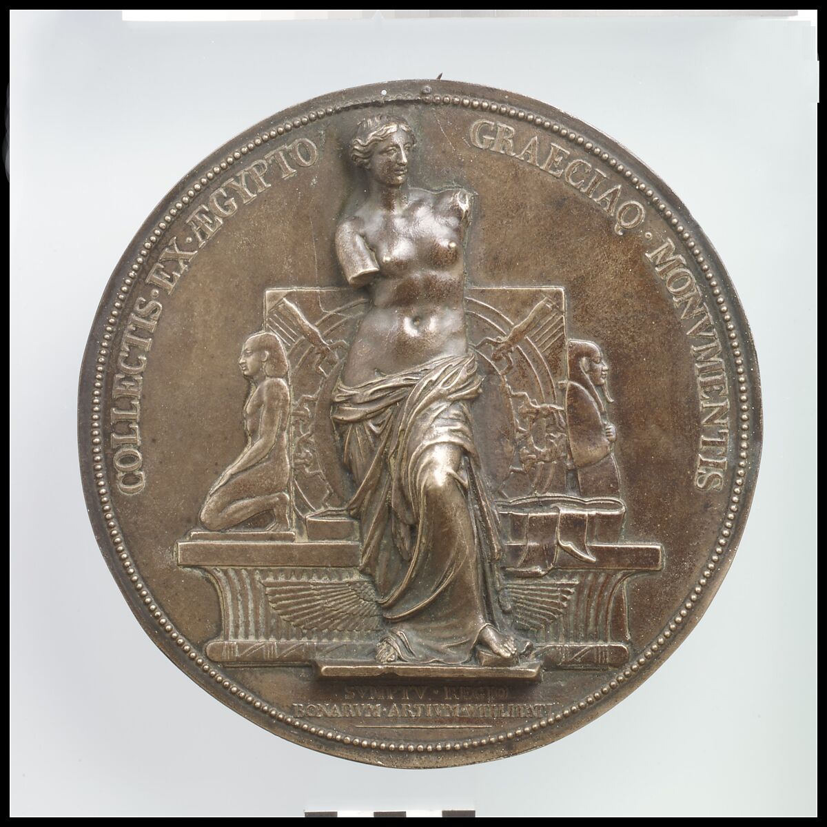 A uniface medal of the Ancient Greek and Egyptian Monuments of the Louvre, Medalist: Alexis Joseph Depaulis (French, Paris 1790–1867 Paris), Bronze, French 