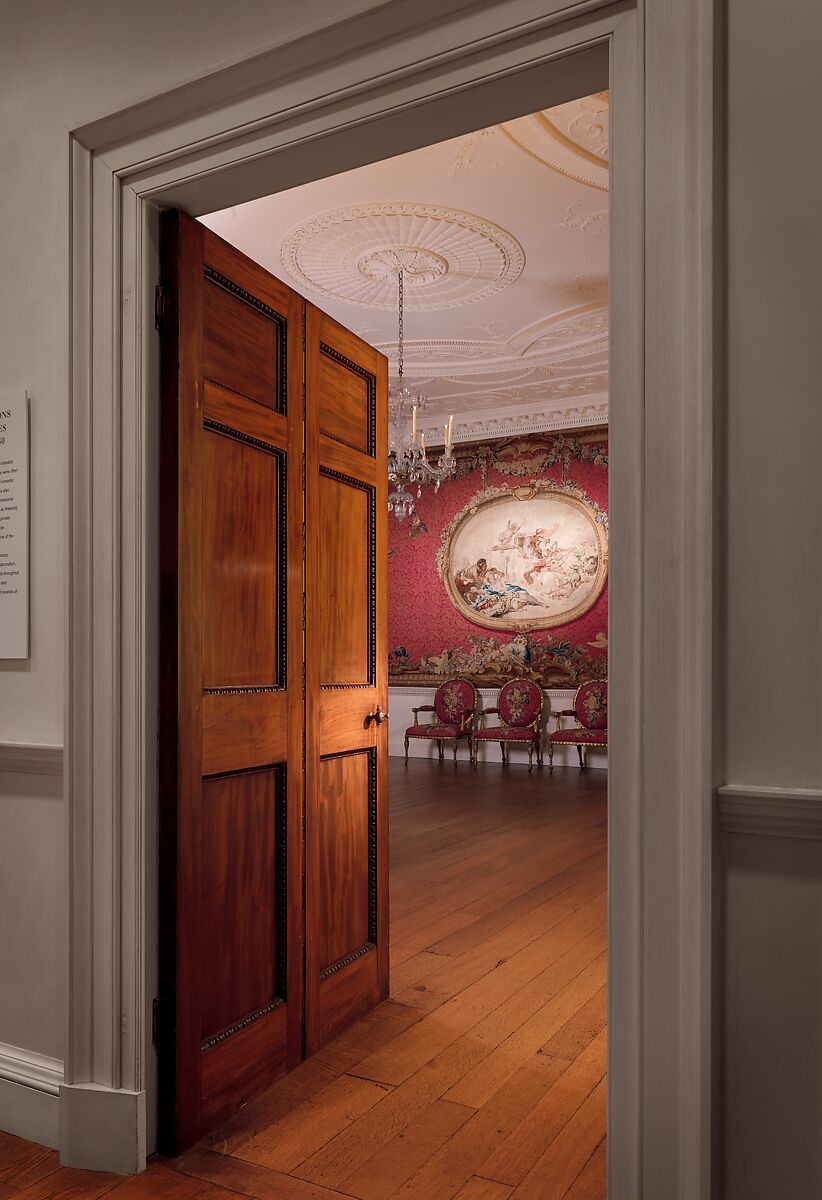 Tapestry Room from Croome Court, Room after a design by Robert Adam (British, Kirkcaldy, Scotland 1728–1792 London), Plaster, pine, mahogany, bronze-gilt, marble, lapis lazuli, steel; wool and silk (22-24 warps per inch, 9-10 per centimeter), British, Worcestershire with French, Paris (Gobelins) tapestry