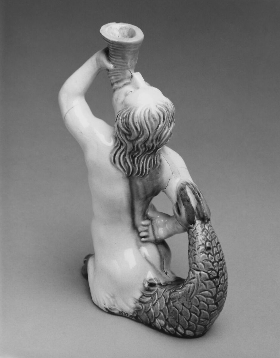 Figure of a Nereid, School of Bernard Palissy (French, Agen, Lot-et-Garonne 1510–1590 Paris), Lead-glazed earthenware, French, Fontainebleau