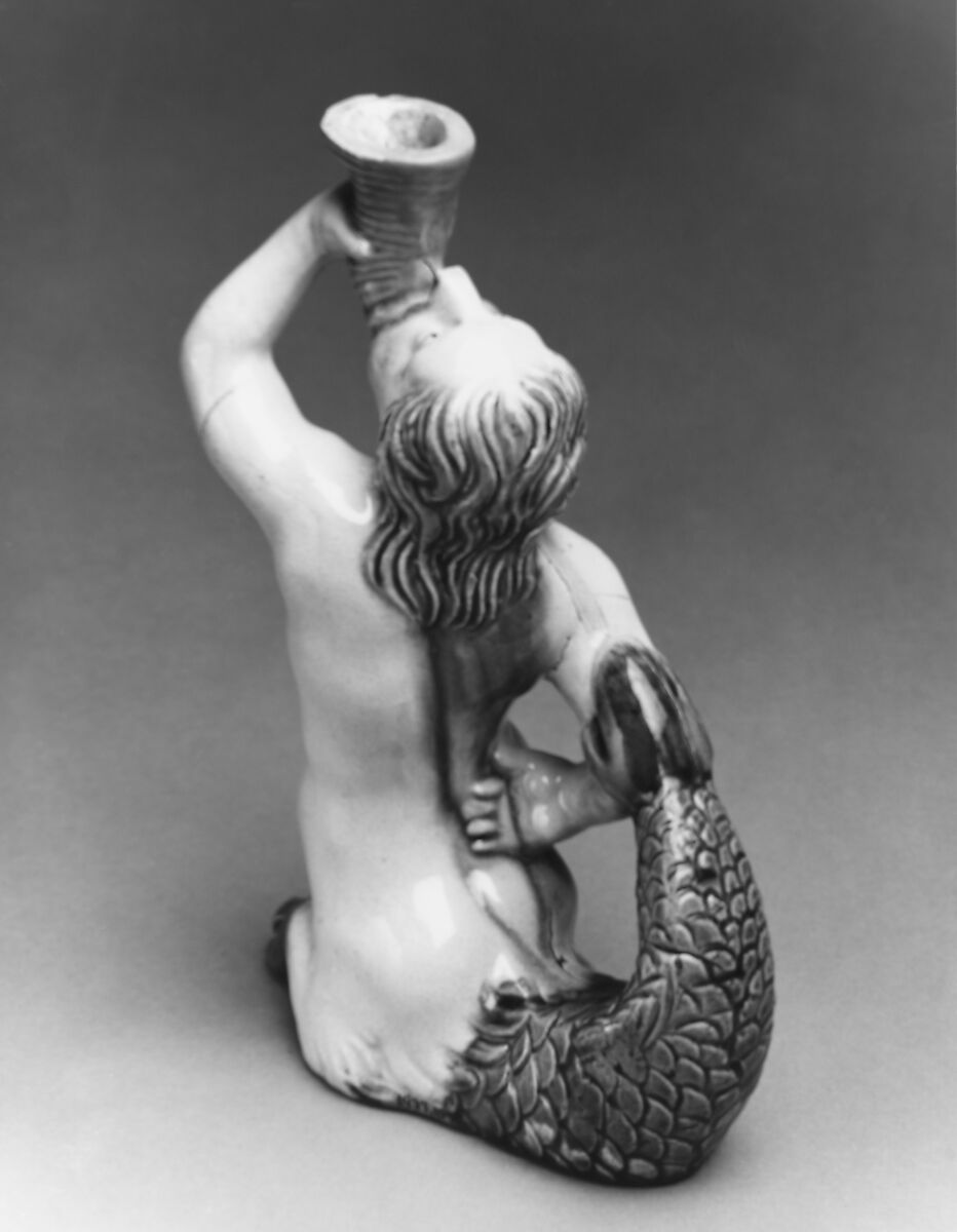 Figure of a Nereid, School of Bernard Palissy (French, Agen, Lot-et-Garonne 1510–1590 Paris), Lead-glazed earthenware, French, Fontainebleau