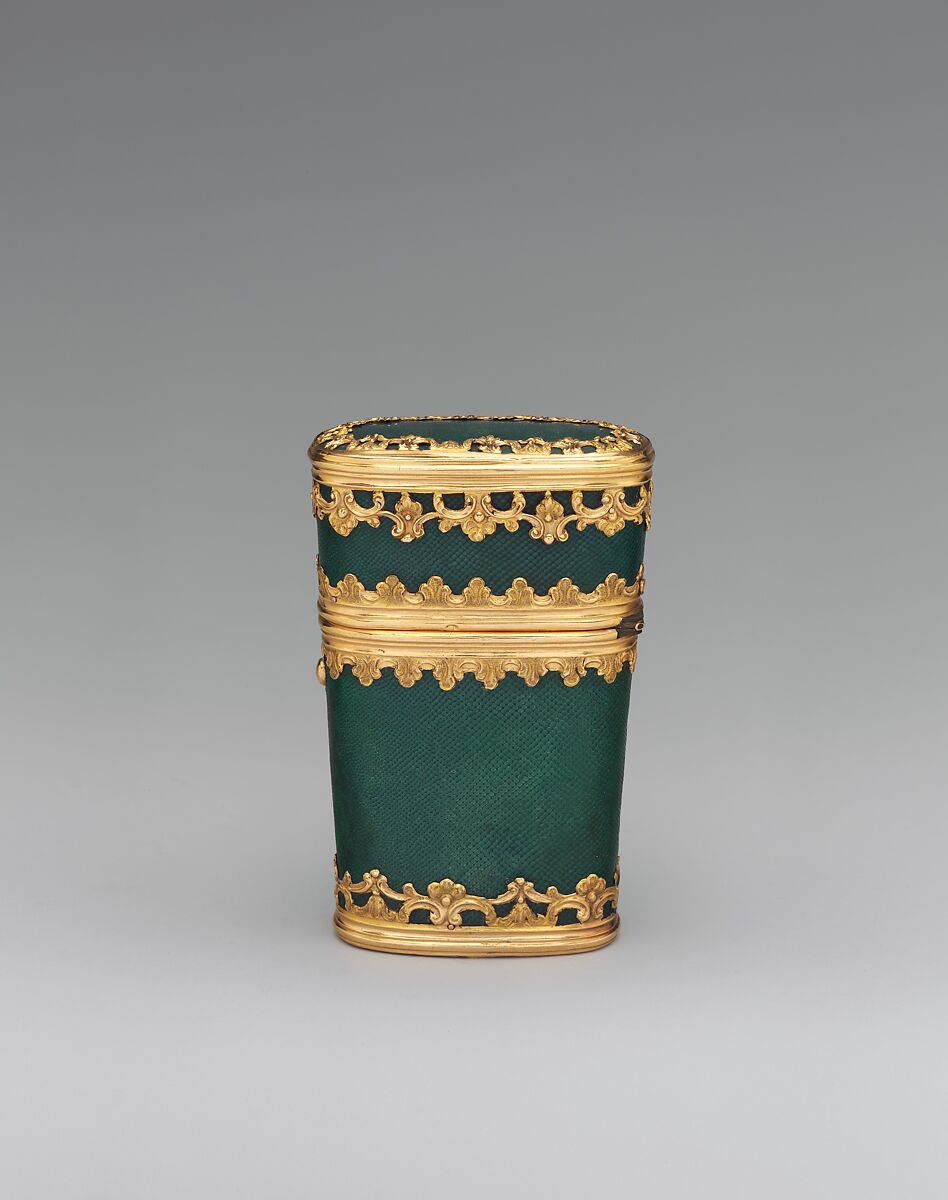 Nécessaire, Shagreen on wood; fittings of gold, porcelain, glass, 
and steel, French