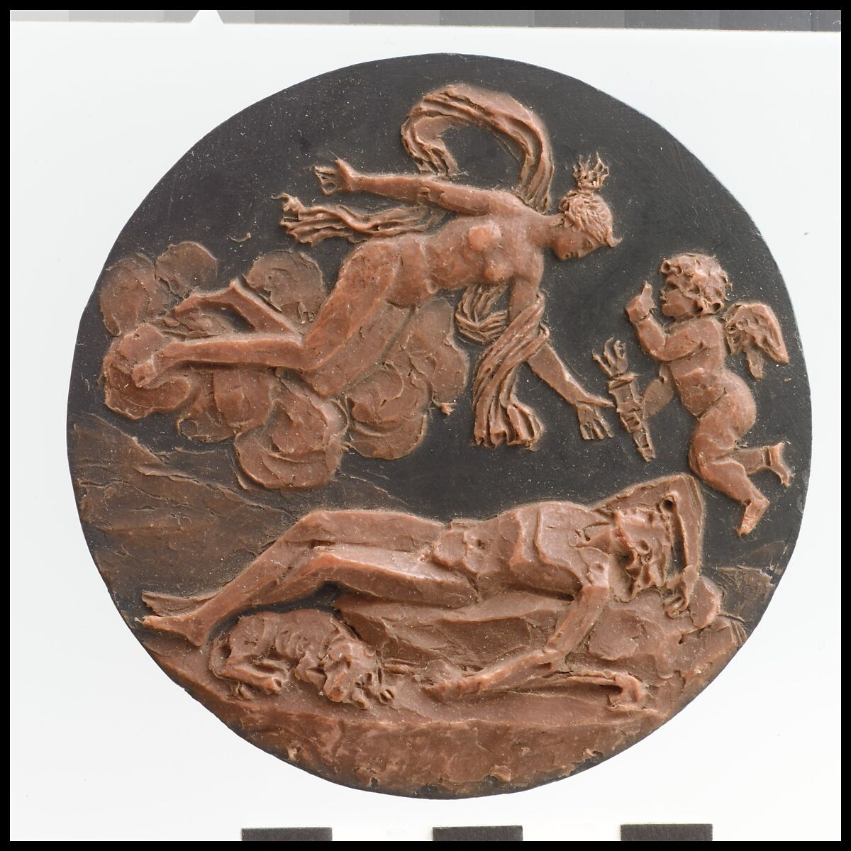 Diana and Endymion, Jacques-Edmé Dumont (Paris 1761–1844), Wax on slate, French 