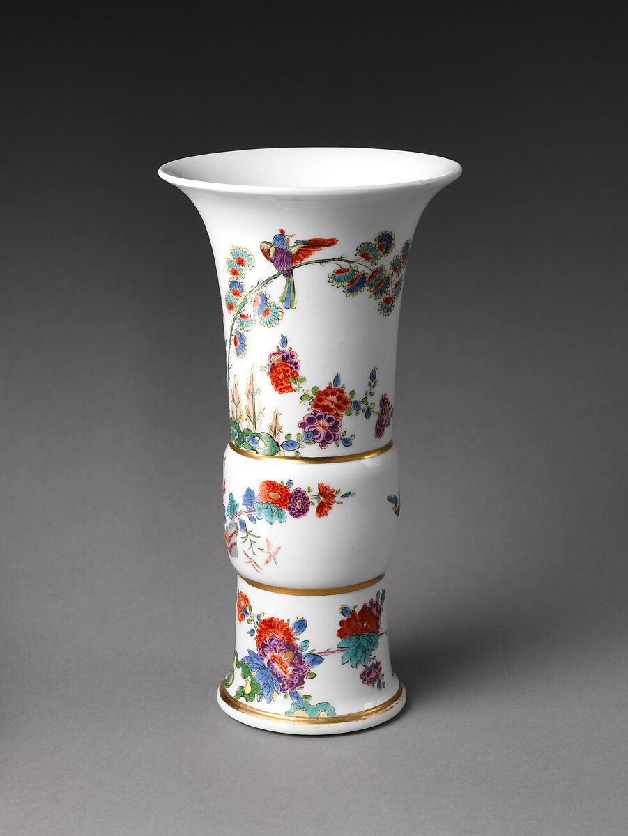 Vase with flowers and birds (one of a pair), Meissen Manufactory (German, 1710–present), Hard-paste porcelain painted with colored enamels under transparent glaze, German, Meissen