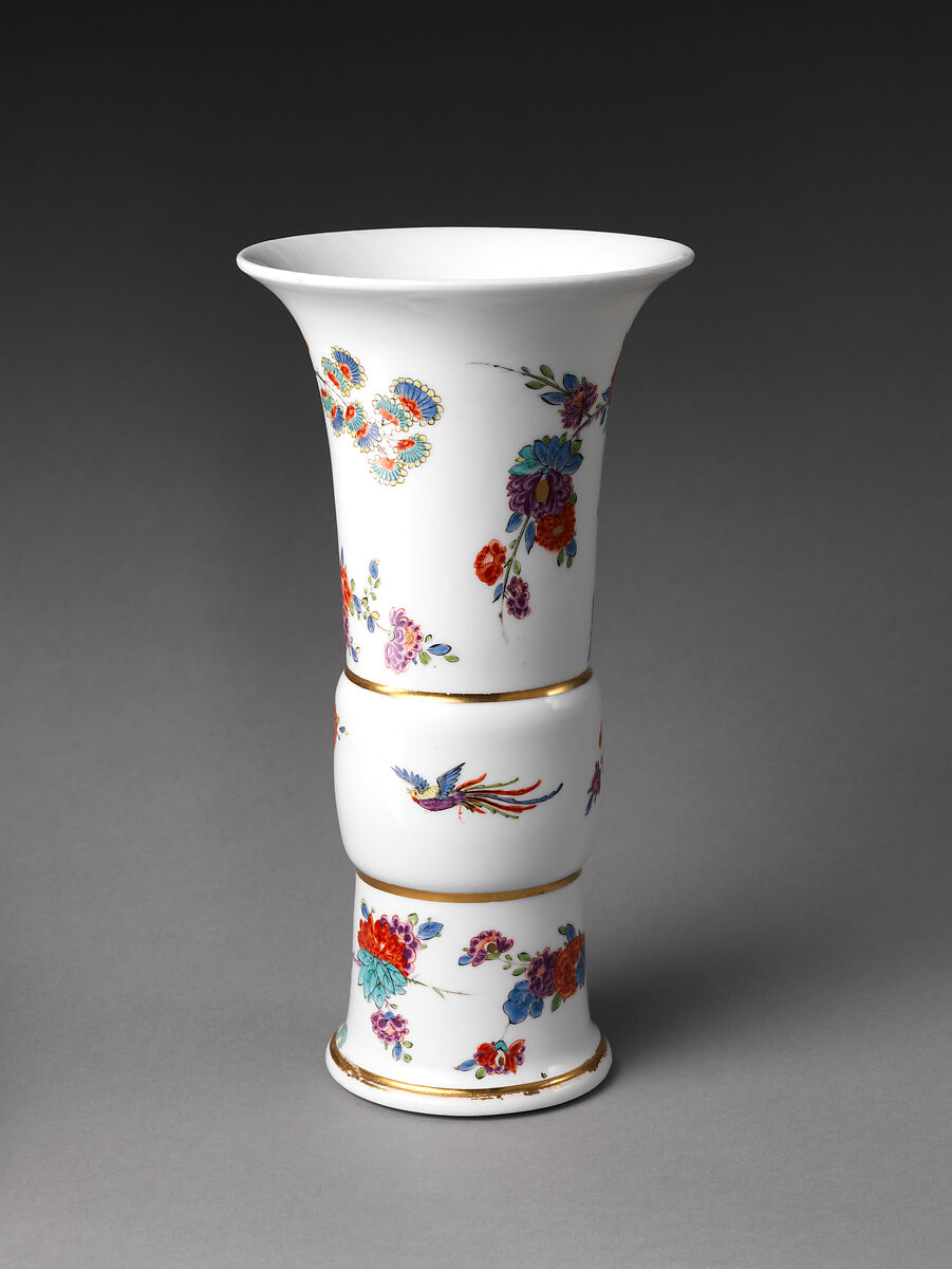 Vase with flowers and birds (one of a pair), Meissen Manufactory (German, 1710–present), Hard-paste porcelain painted with colored enamels under transparent glaze, German, Meissen