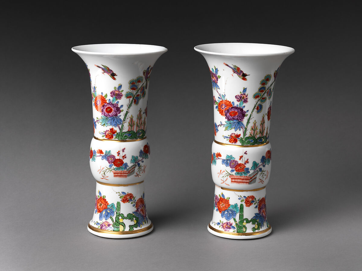 Vase with flowers and birds (one of a pair), Meissen Manufactory (German, 1710–present), Hard-paste porcelain painted with colored enamels under transparent glaze, German, Meissen