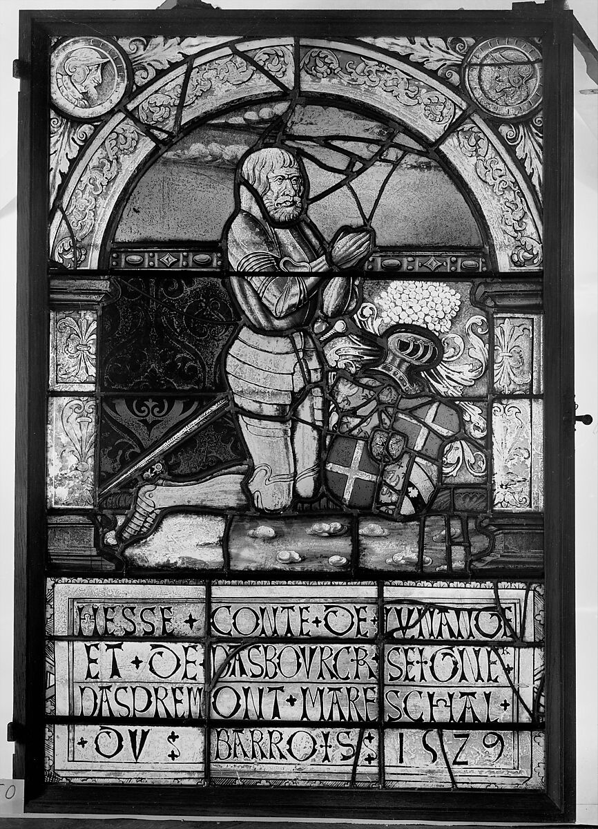 Hesse de Linange as donor (one of a set of four), Colored, stained, and enameled glass, French, Lorraine