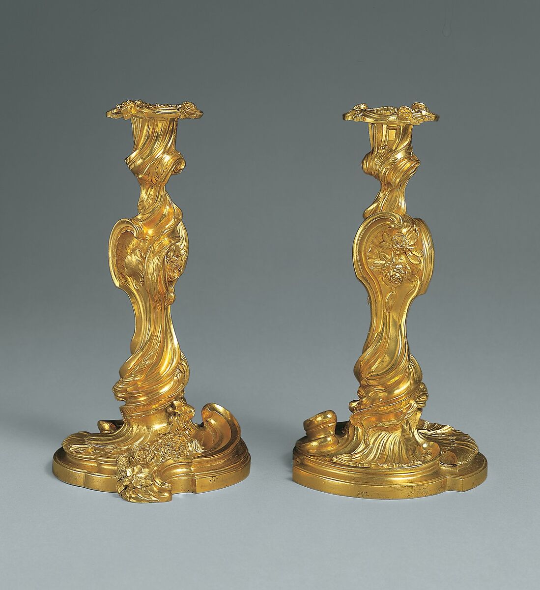 Pair of candlesticks (flambeaux or chandeliers), After designs by Juste Aurèle Meissonnier (French, Turin 1695–1750 Paris), Gilt bronze, French, Paris