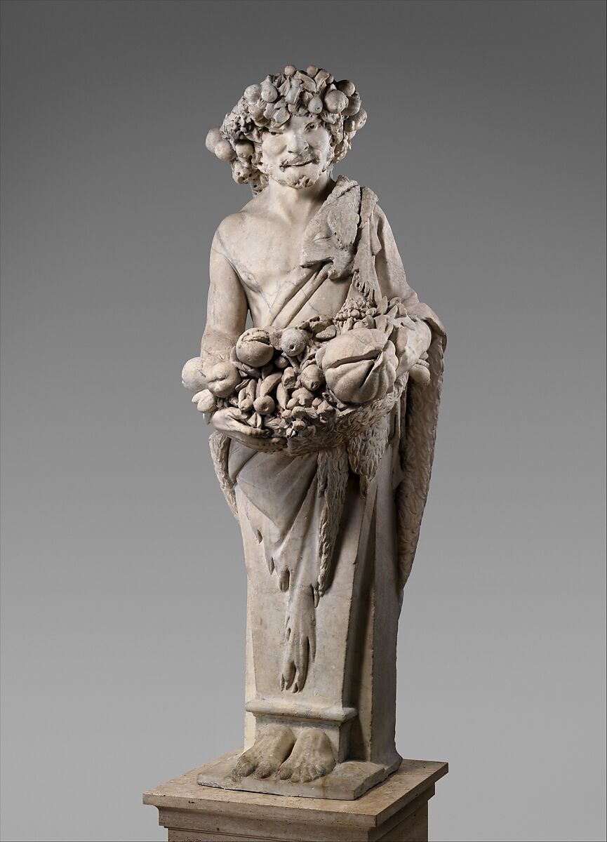 Autumn in the Guise of Priapus (one of a pair), Pietro Bernini (Italian, 1562–1629), Marble, Italian, Rome 