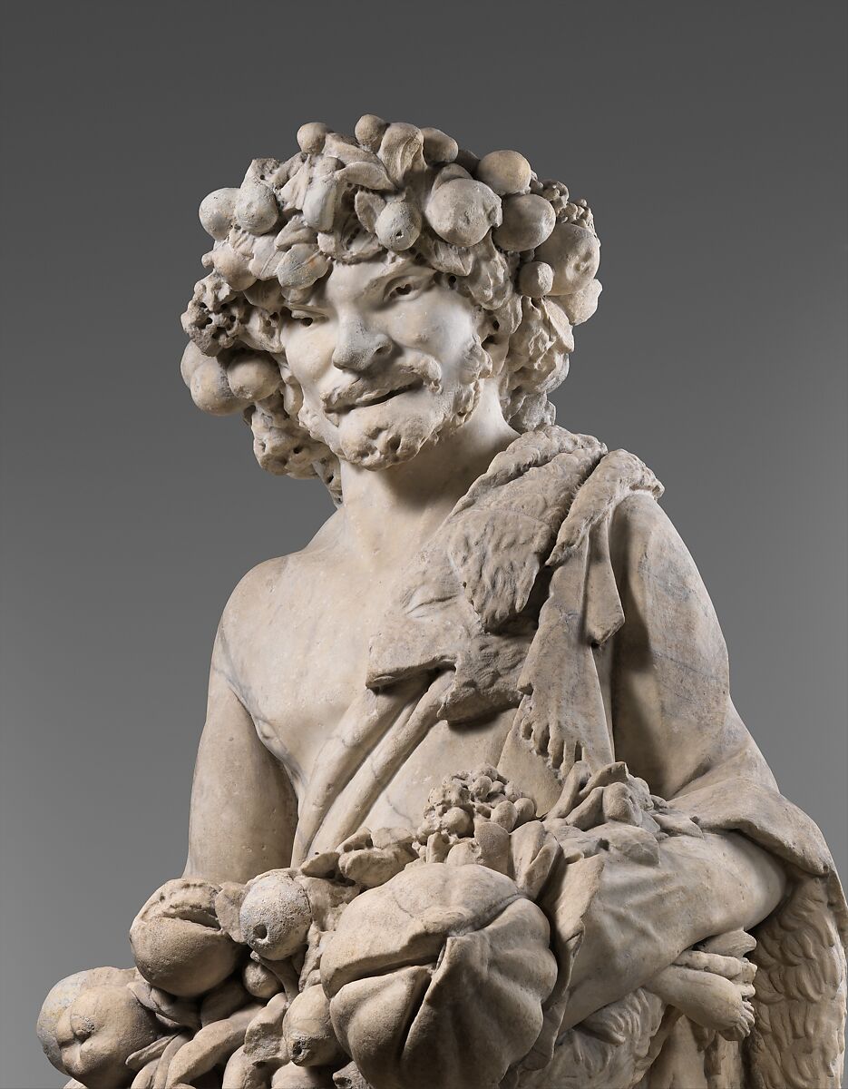 Autumn in the Guise of Priapus (one of a pair), Pietro Bernini (Italian, 1562–1629), Marble, Italian, Rome