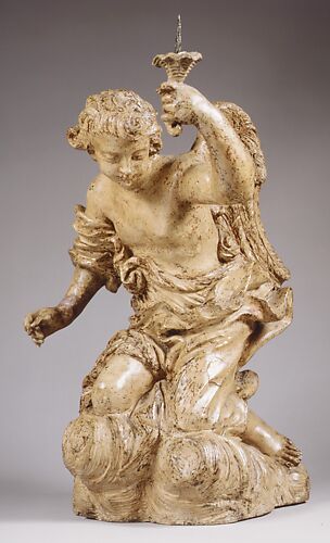 Workshop of Giuseppe Mazzuoli, Candle-bearing angel (one of a pair), Italian, Siena