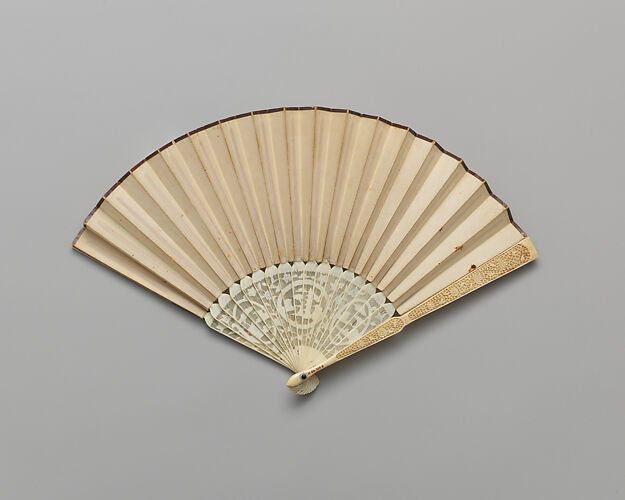 Folding Fan with Blank Leaf, and Carved Ivory Sticks