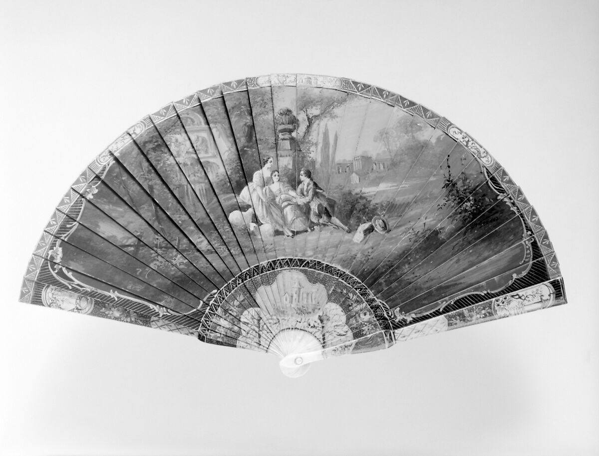 Fan, M. Serand, Ivory, paint, opals (?), French