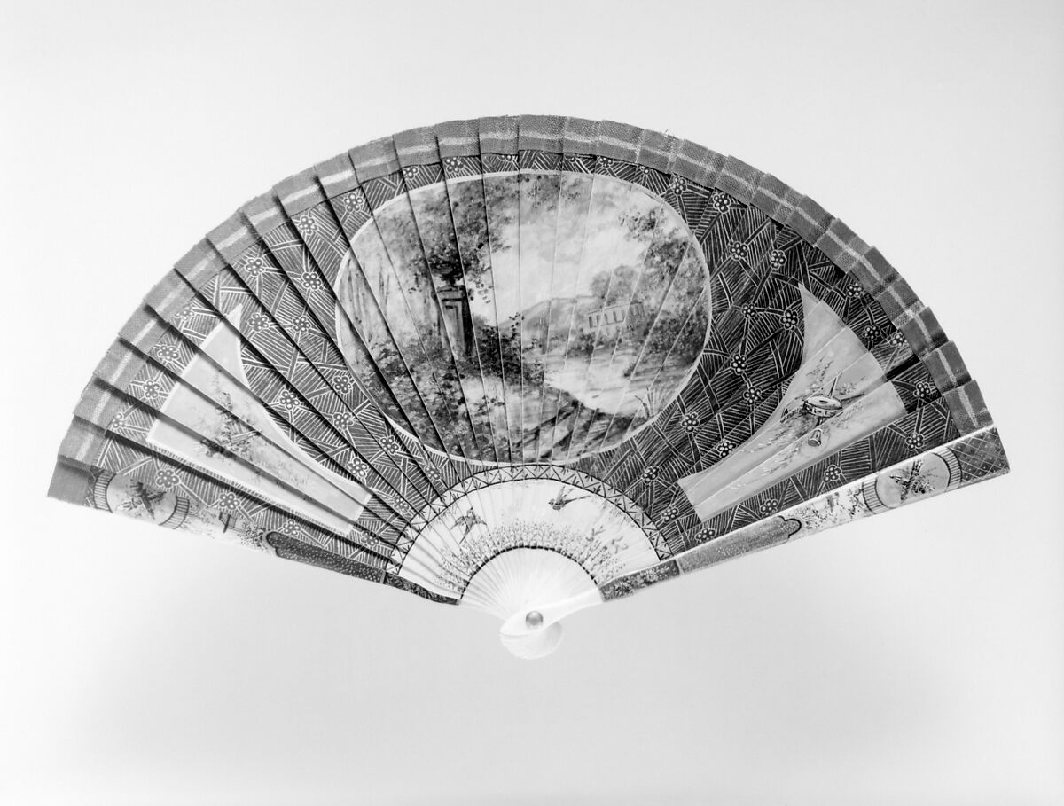 Fan, Ivory, paint, linen, metal, French